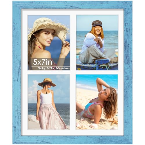 Image of DUENPY 12x16 Picture Frame 5x7 Collage Picture Frame Displays Four 5x7 inch Photos or 12x16 (Without Mat) for Available Horizontal Wall Mounting Display and Vertical Blue
