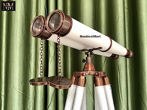 Binoculares de pie Admirals 62" bronce y cuero blanco miniatura 4