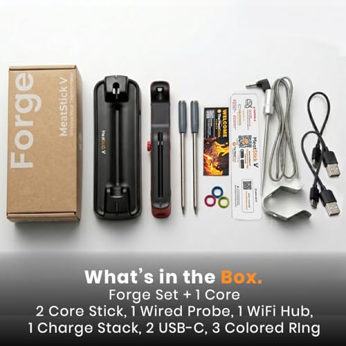 Image of MeatStick V Forge 2-Probe Set Wireless Meat Thermometer - WiFi BBQ Thermometer with Wired Grate-Level Ambient Probe, 5 Sensors, 50+ Hr Battery, 1200F, for Smokers & Pellet Grills
