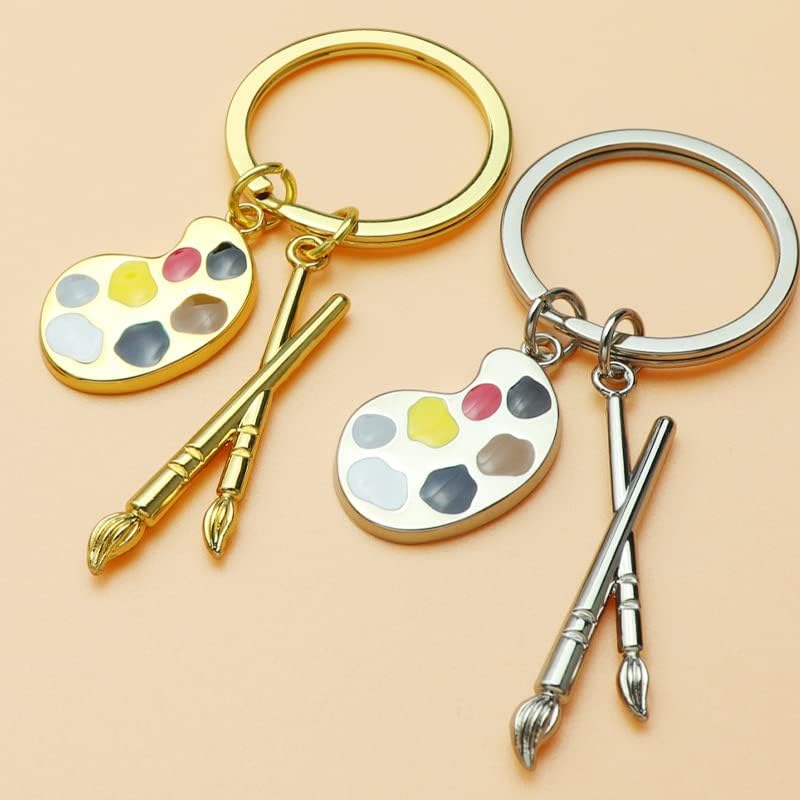 Funny Art Painter Palette Brush Keychain,Draw Artist Paint Pendant, Keychains Brush KeyRing Gift For Teacher
