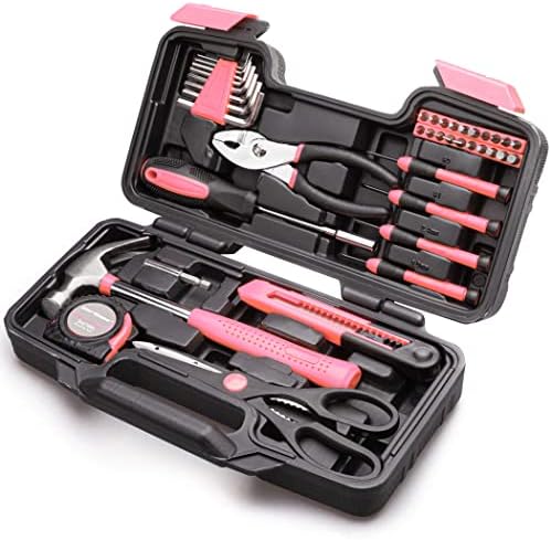 CARTMAN 39Piece Tool Set General Household Hand Tool Kit with Plastic Toolbox Storage Case Pink