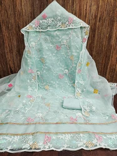 Image of Women's Organza Silk Embroidery Unstitched Salwar Suit Dress Material