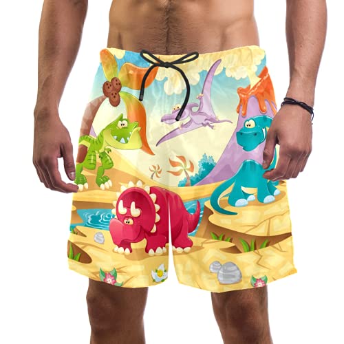 Short de bain pour homme multicolore avec doublure en maille et motif dinosaure en taille M
