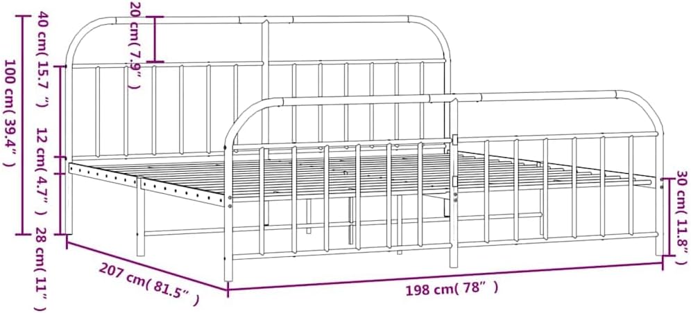 vidaXL 12 Inch White King Size Bed Frame with Headboard & Footboard, Sturdy Metal Platform Bed Frame & Slats, Extra Under Bed Storage, No Box Spring Needed, Without Mattress
