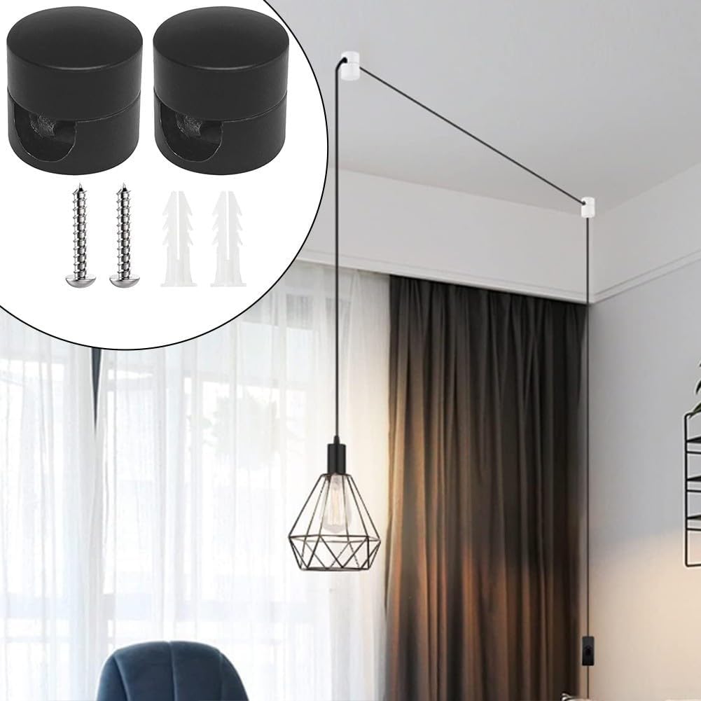 Aluminum Ceiling Pins Textile Cables, Wall Cable Holder with Screws and Dowels, DIY Cord Management Clips Home Decor, White, 2 Pack(Black)