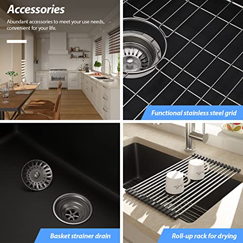 33 Kitchen Sink Undermount - Lordear 33 Inch Granite Kitchen Sink Quartz Granite Composite Black Deep Single Bowl Under Kitchen Sinks #TOP2