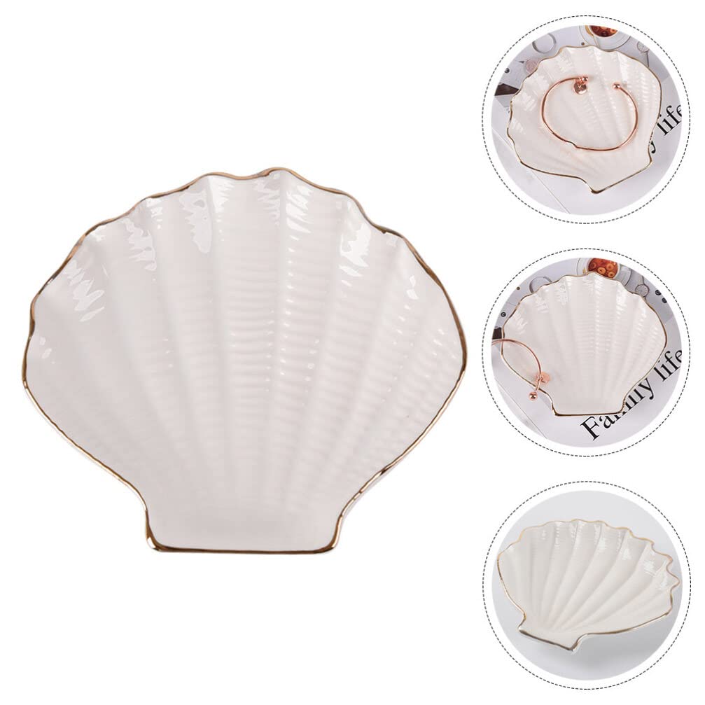 Alipis Portagioie In Ceramica A Forma Di Conchiglia Bianco - Vassoio Porta Anelli E Orecchini - Decoro Per Cassettiera E Comodino - 3