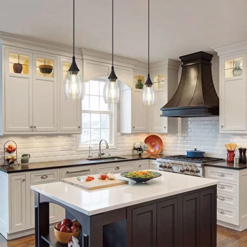 Industrial Pendant Lighting, Adjustable Pendant Light Fixtures, Modern Clear Glass Shade Pendant Lights, Black Farmhouse Hanging Light Fixtures For Kitchen Island Hallway Living Room Bedroom, 3-Pack #TOP4