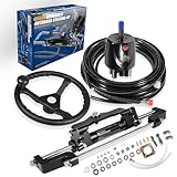 Complete 200HP Marine Hydraulic Steering Kit with Steering Wheel, Helm Pump, Hydraulic Cylinder, 26ft Nylon Hoses, Quick-Fit Fittings, Compatible with Yamaha, Honda, Mercury & More