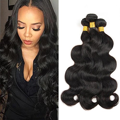 Sunwell Brazilian Body Wave Virgin Hair 3 Bundles 7A Unprocessed Human Hair Weave Extensions 100g/pc Natural Black (12inch 14inch 16inch)