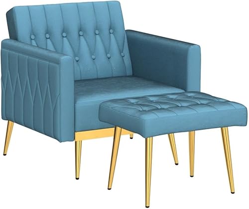 Miniatura 130 de Silla decorativa de terciopelo con reposabrazos y respaldo ajustables, sillón reclinable con botones, sillón reclinable individual con otomana y una