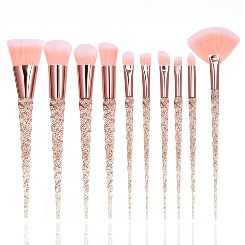 Kzouenzu Pinceaux Maquillages Or Rose, For Concealer, Foundation, & Contour, Works With Liquid, Kit Pinceaux Maquillages Professionnel 10pcs [Rose]