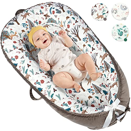 LOL-FUN Babynest für Neugeborene, Jungen, Mädchen, Duschgeschenk, Baumwolle, Babyliege für Kleinkinder, 0-12 Monate, schlafendes Kinderbett (Hirsche) Cover