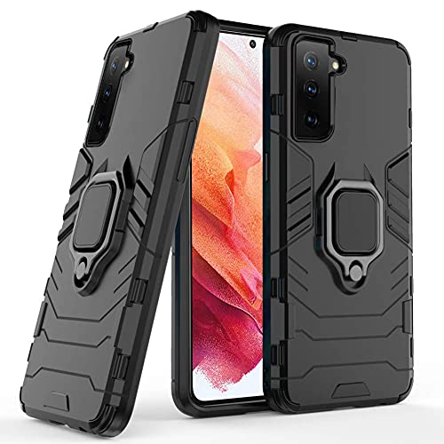 Image of WOW IMAGINE Shockproof Back Case Mobile Cover for Samsung Galaxy S21 Plus (Armor | Hybrid PC + TPU | Full Protection with Ring Holder Kickstand | Carbon Black)