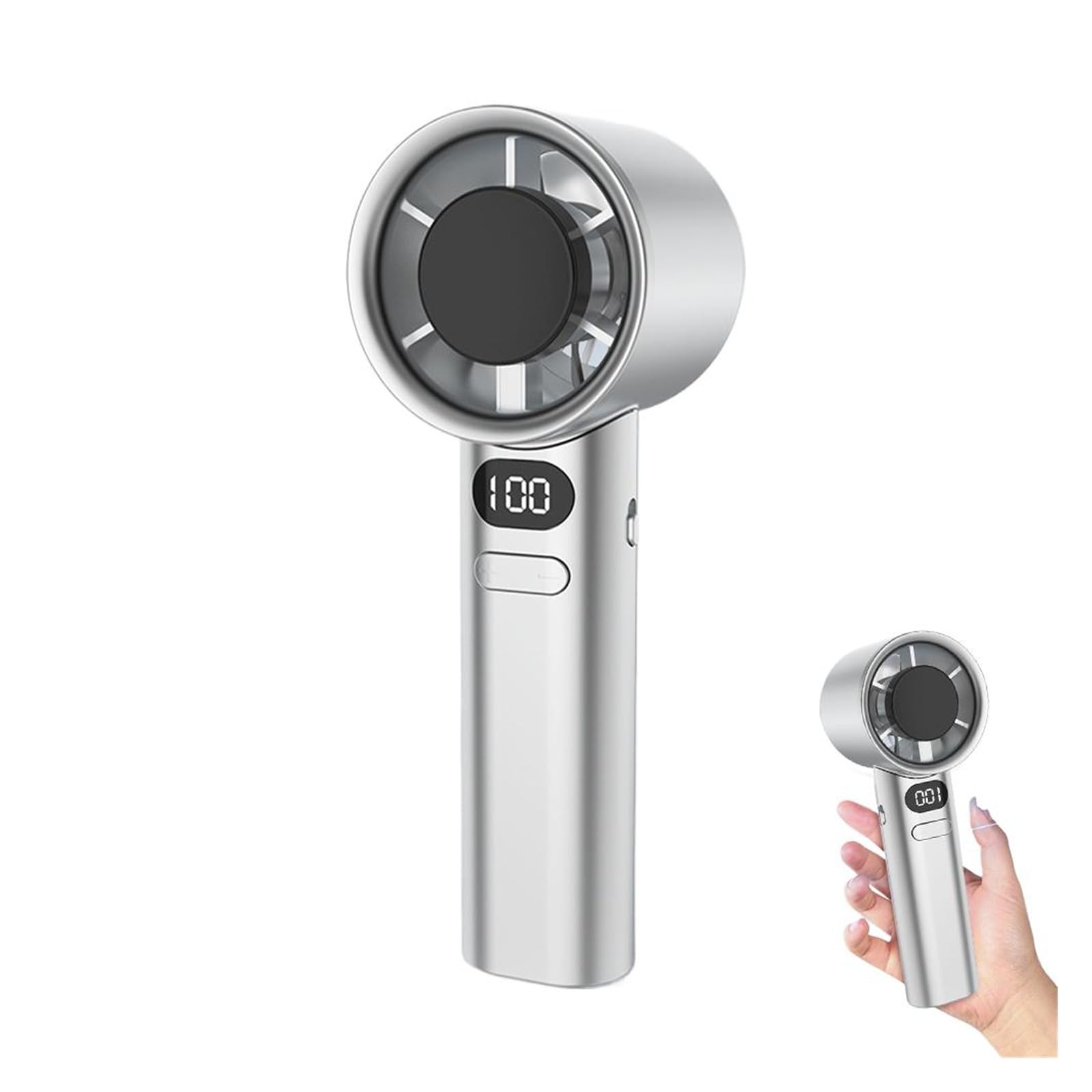 Ventilador de mano sin aspas Blanco, 120 velocidades, portátil recargable USB