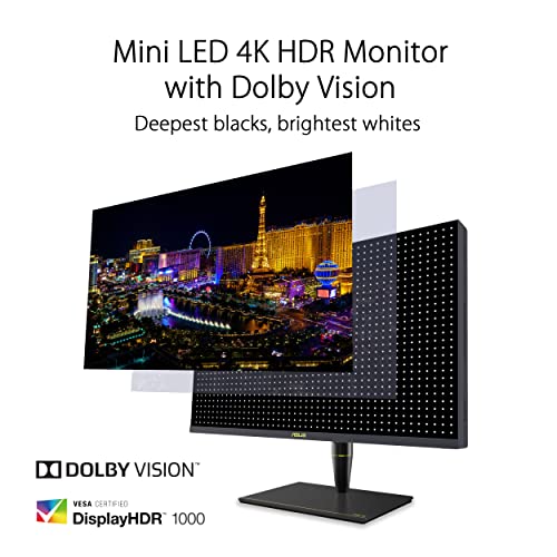 ASUS ProArt PA32UCX PK Ecran PC 32'' 4K IPS MiniLED 3840x2160 1200cdm² Display Port 3x HDMI 2xUSB C Thunderbolt △E< 1 HDR 1000 X Rite i1 DisplayPro Technologie OCO Garantie - vue 9