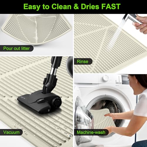 Image of Mofason Cat Litter Mat XXL, Pearl Waterproof Litter Box Mats Extra Large | Washable 38 inchx25 inch silicone kitty litter box mat for floor; jumbo extra large pet trapping rug pad, cat litter matt easy clean