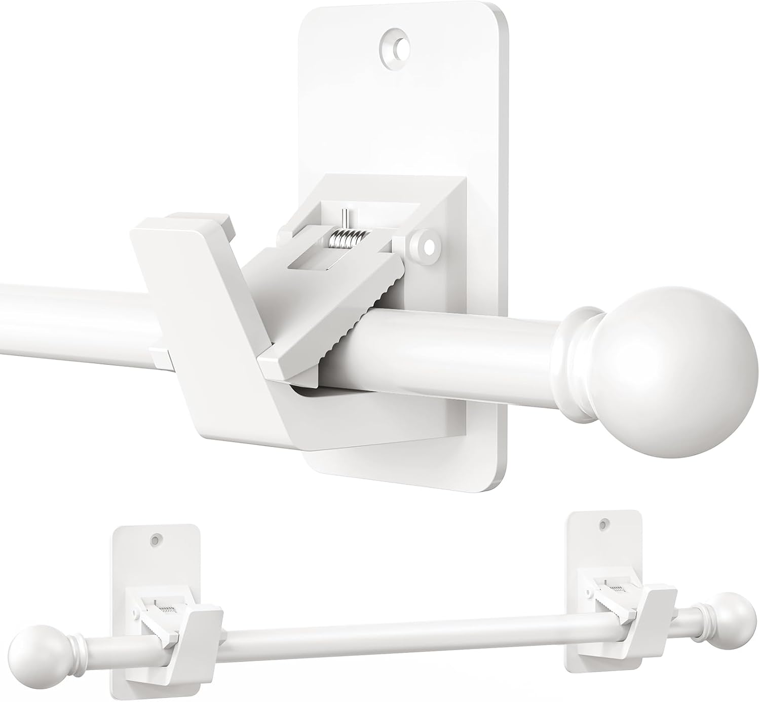 Heavy Duty Curtain Rods No Drilling for Windows 30 to 90 Inches,5/8 Inch Diameter No Drill Small Curtain Rod Set with Adhesive Brackets, White 30"-90" White