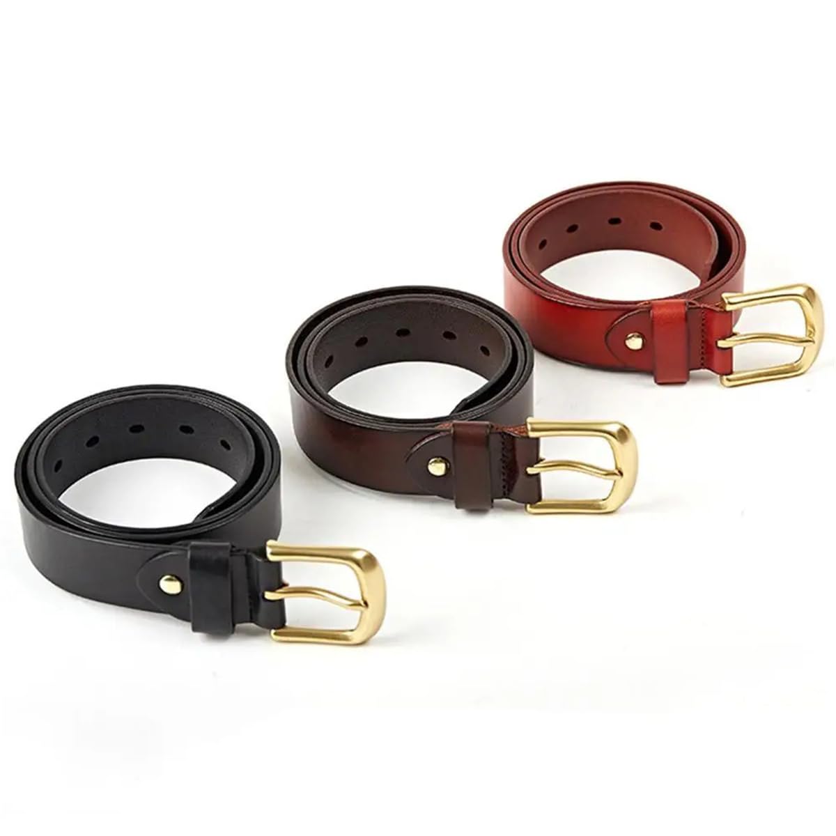 3,8 Cm Breiter Herrengürtel Aus Rindsleder, Lässig, 100% Echtes Leder, Vintage-Gürtel Mit Messing-Dornschließe
