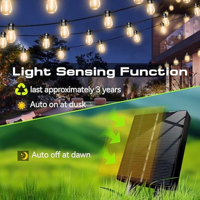 Solar Lights Outdoor Waterproof IP67 with 15 LED Shatterproof Edison Bulbs,2500mAh Battery Solar/USB Powered,Indoor/Outside LED String Lights 40FT,Warm White 3000K LED Light Decor Patio Garden Camping