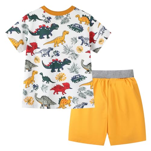 Image of HILEELANG Toddler Boy Summer Short Clothes Sets Cotton Crewneck Tees Shorts Pocket Adjustable Knite Shorts Playwear Sets