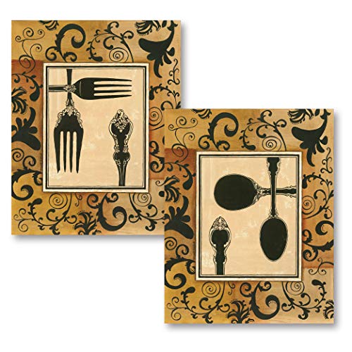 Vintage, Elegant Spoon and Fork Set; Kitchen Decor; Two 11x14