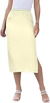 Amazon.com: GAIGEO Cream Women's Mid-Length Slit Skirt, Elastic