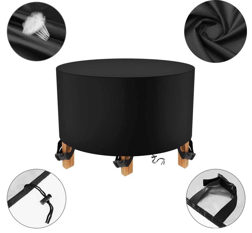Housse Table de Jardin Ronde 600D Housse Protection Table Jardin Housse de Protection Salon de Jardin Imperméable Housse de Table Exterieure Housse de Meuble Étanche Ronde 135x90cm