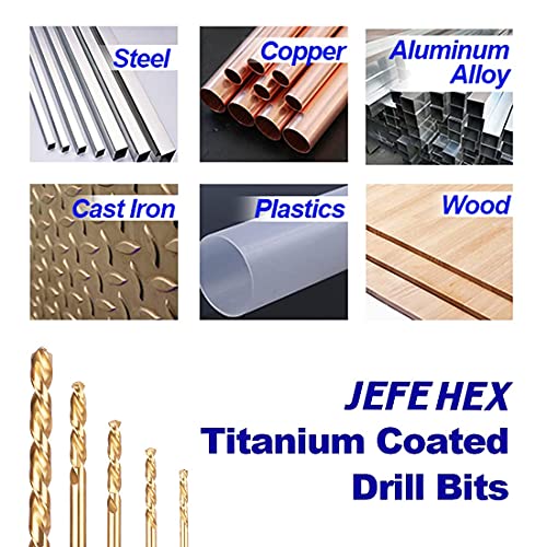 Jefe Hex 6 Pcs 5/32" (Pack Of 2, 3 Packs, Total 6) Hex Shank Drill Bit, Hss Twist Drill Bits, Titanium Coated Walk Resistant 135º Easy Cut Split Point Tip Drill Bits #TOP4