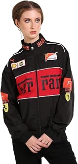 F1 Racing Jacket Graphic Printed Parachute Fabric Oversized Jackets for Women - Black