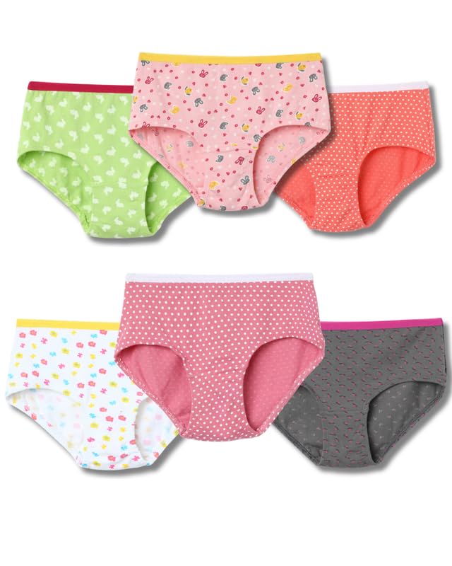 Lil Berry Girls Hipster (Panties Pack of 6) | Super Combed Cotton Elastane Kids Innerwear | Soft Stretch Briefs for Girl