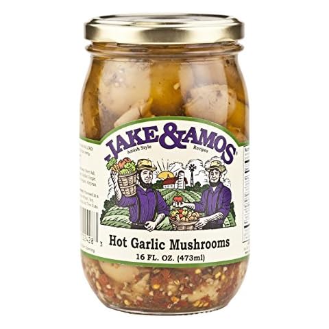 Jake & Amos Pickled Hot Garlic Mushrooms, 16 Oz. Jars (Pack of 2) Cover