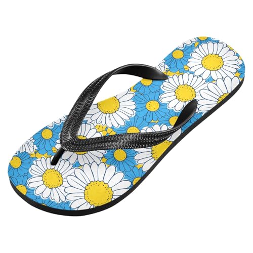 ALAZA Chrysanthemum White Flower Flip Flops for Women Fashion Beach Slippers Comfort Mens Flip Flops Non-Slip Rubber Shower Slippers Sandal for Hotel Travel Sport,XS2