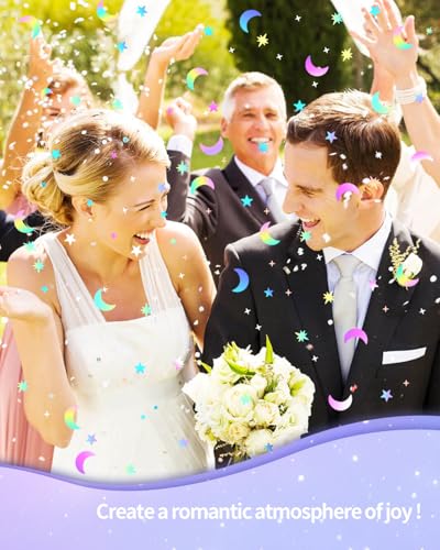 Image of 4000 PCS Star and Moon Confetti Glitter, Holographic Metallic Foil Stars Moon Glitter, Sequin Galaxy Iridescent Table Scatter for Wedding, Festival Party, DIY, Unicorn Theme, Birthday (10 mm, 6 mm)