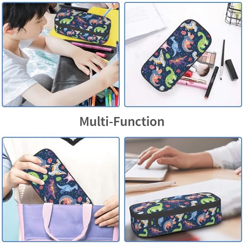 Image of Dinosaurs Pencil Case for Boys, Cute Pencil Case with Zipper, Blue Pencil Holder with Compartments, Gift Idea for Dinosaur Lovers