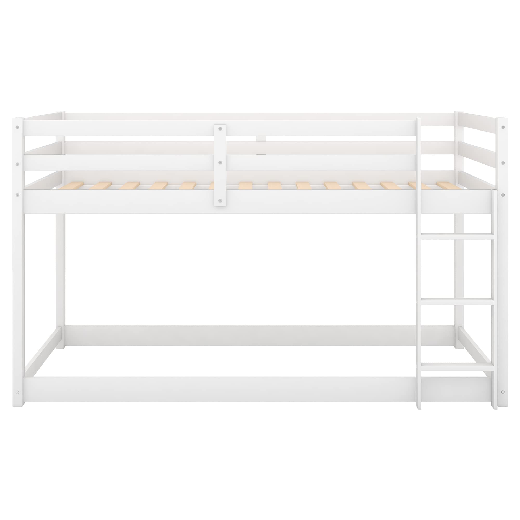 Merax Twin Over Twin Floor Bunk Bed with Ladder and Saftey Guardrails for Teens, Boys or Girls, No Box Sping Needed