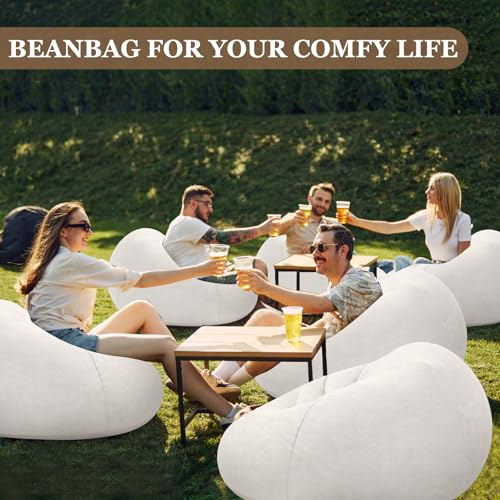 Image of Realspring Inflatable Bean Bag Chairs Outdoor Blow up Camping Chairs Inflatable Lazy Sofa Folding Portable Bean Bag Loungers Couch for Movie Night(Beige,12 Pcs)