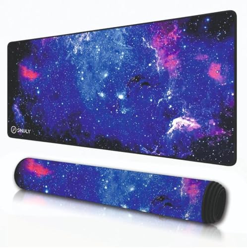 Image of Cosmic Galaxy Space Large Desk Mat, Extended Mouse Pad 58.5 x 28 cm, Desk Pad, Washable Mousepad, 2mm Thick Non-Slip Rubber Base, Stitched Edges for Office, Home & Workstation (Multicolour)