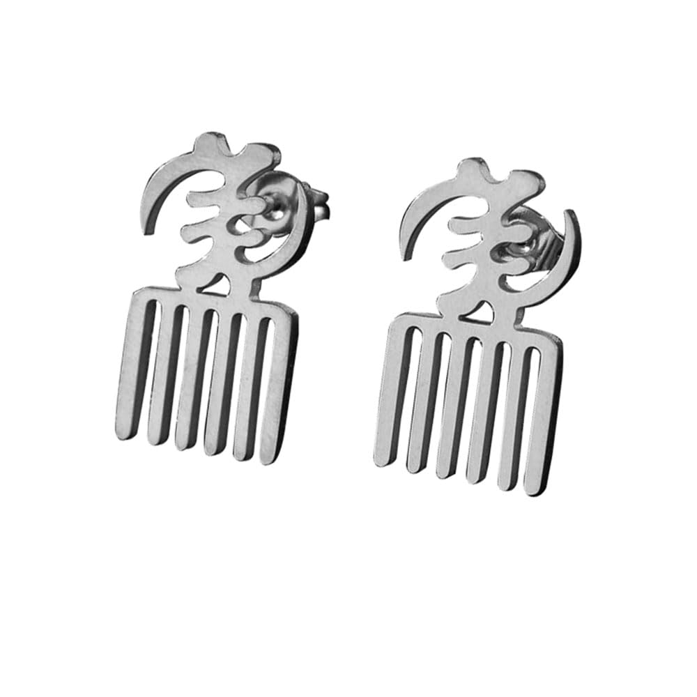 Exaggerated African Symbol in Afrcan Map Earrings Gold Color Stainless Steel Comb with Symbol Ethnic Jewelry