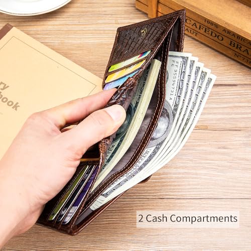 Steel Lion Genuine Cowhide Leather Men's Wallet - Crocodile-Embossed Design with Large ID Window, 15 Card Slots & Built-in Zippered Coin Pocket, Includes Anti-Theft Chain4
