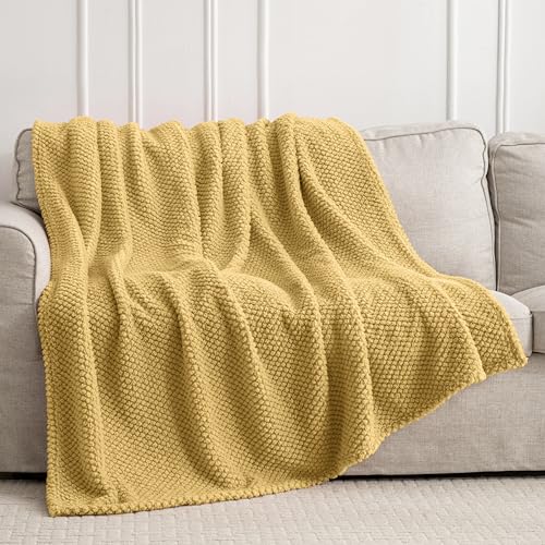 Yellow 300GSM Fleece Throw Blanket for Couch Sofa Bed, 50x70 Soft Cozy Flannel Blankets, Lightweight Fuzzy Fluffy Throws for Women