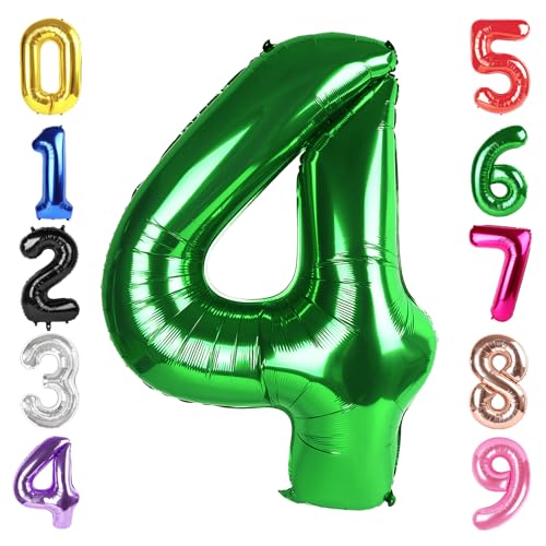 Image of 40 Inch Green Number 4 Balloon Birthday Party Decorations for Men & Women | 40 Inch Green inflatable foil number balloons, large birthday decorations for 4th birthday