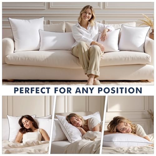 Image of MIULEE Goose Feather Down 24x24 Pillow Insert Set of 2 with 100% Down-Proof Cotton Cover, Soft Fluffy Decorative Pillow for Sofa Bed Couch Living Room White