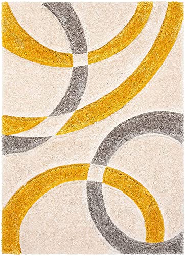 Image of Urban Modern Decor Features 3x5 Feet Modern Soft Shaggy Carpet Thick, Fluffy & 2 inch Pile Shag Rug for Your Kids Room, Bedroom & Livingroom(3x5 feet, Ivory & Yellow c)