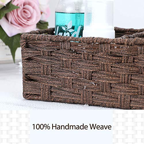 [Larger Compartments] Toilet Tank Topper Paper Basket - Multiuse Hand Woven Plastic Wicker Basket With Divider For Organizing, Rustic Farmhouse Bathroom Decor, Countertop Organizer Storage, Brown #TOP3
