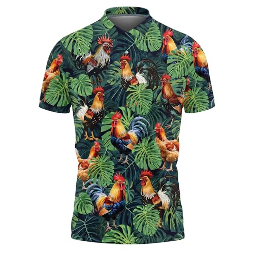 Rooster Lovers Polo Shirts for Men - Chicken Lovers Mens Polo Shirts Short Sleeve Golf Shirts Series 35