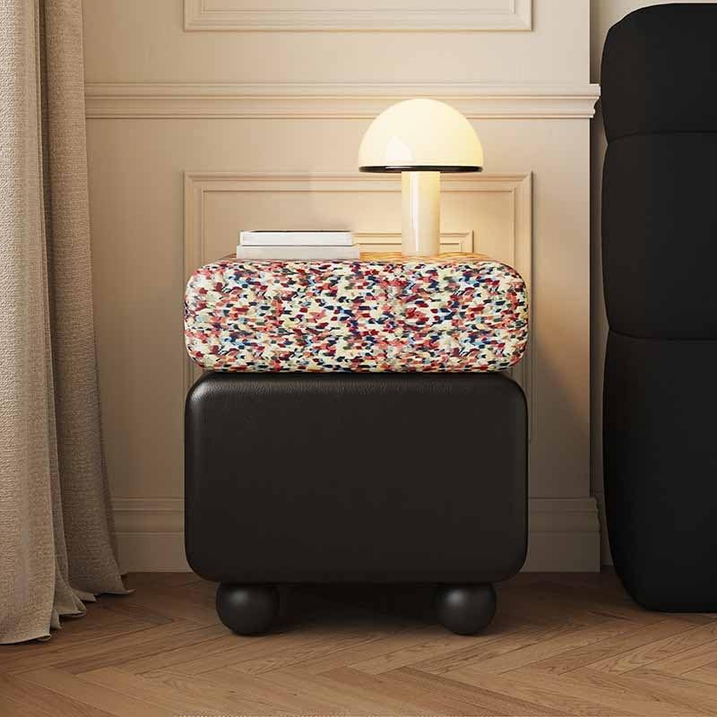 Mesita de noche moderna de mediados de siglo, unidad organizadora de almacenamiento con 2 cajones, mesa auxiliar almacenamiento estilo bohemio, tocador pequeño madera y cuero(A,45*40*50CM)