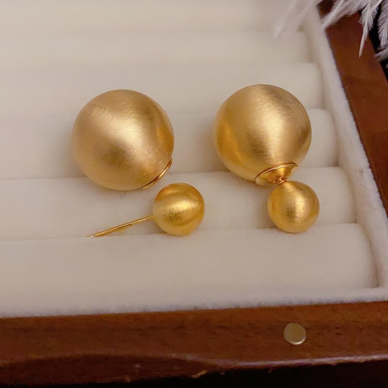 Douable Ball Stud Earrings, 14K Gold Brushed Matte Finish, Minimalist Fashion Classic Trendy Women's Jewelry Gift4