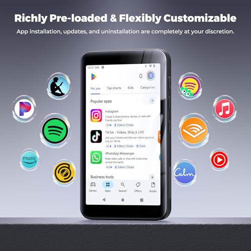 Image of 160GB innioasis G5 MP3 Player with Bluetooth and WiFi, MP3 Player with Spotify, Spotify Kids, Pandora, Play Store, Parental Manager App, Calm, 4 inch HD Full Touch Screen MP4 Music Player for Kids (Black)