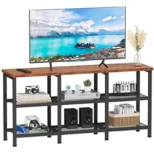 Furologee TV Stand, Small Media Console Table with 3-Tier Storage Shelves, Industrial Entertainment Center for TVs up to 50 Inch, Television Stands for Living Room, Bedroom, Rustic Brown